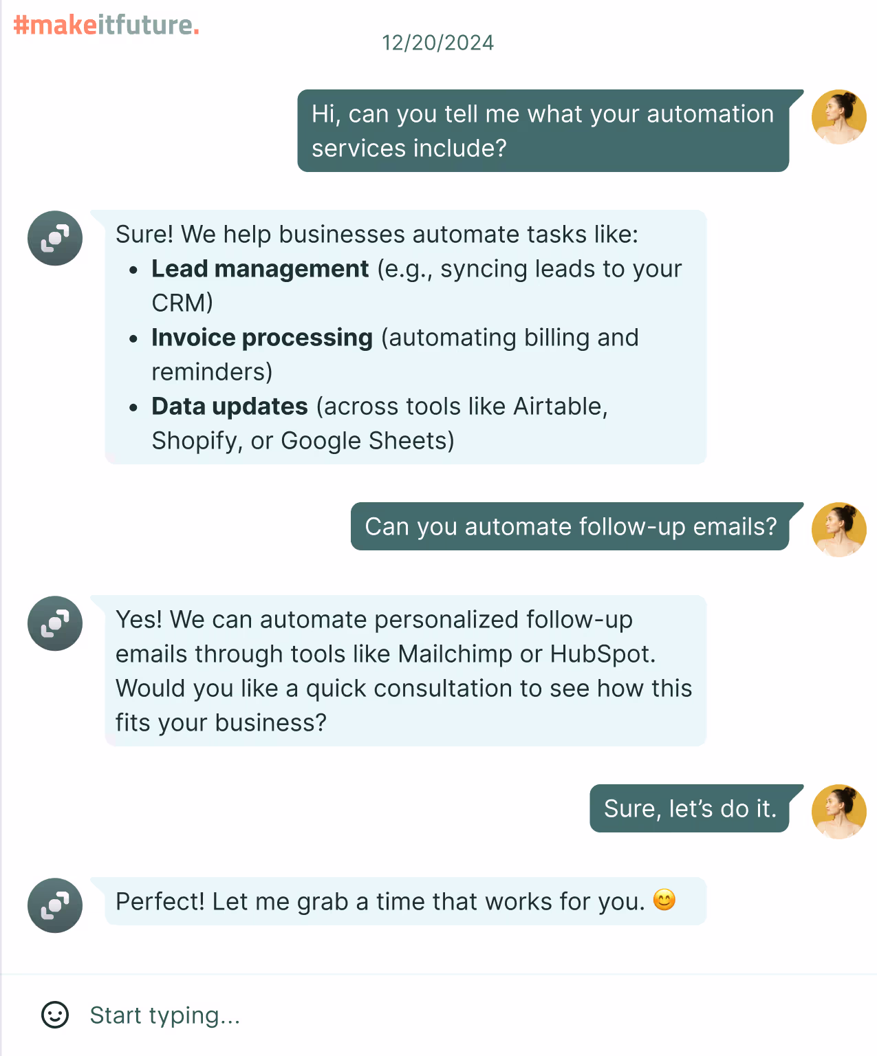 An AI assistant answering a customer chat — drafting a polite, context-aware reply pulled from the company knowledge base.