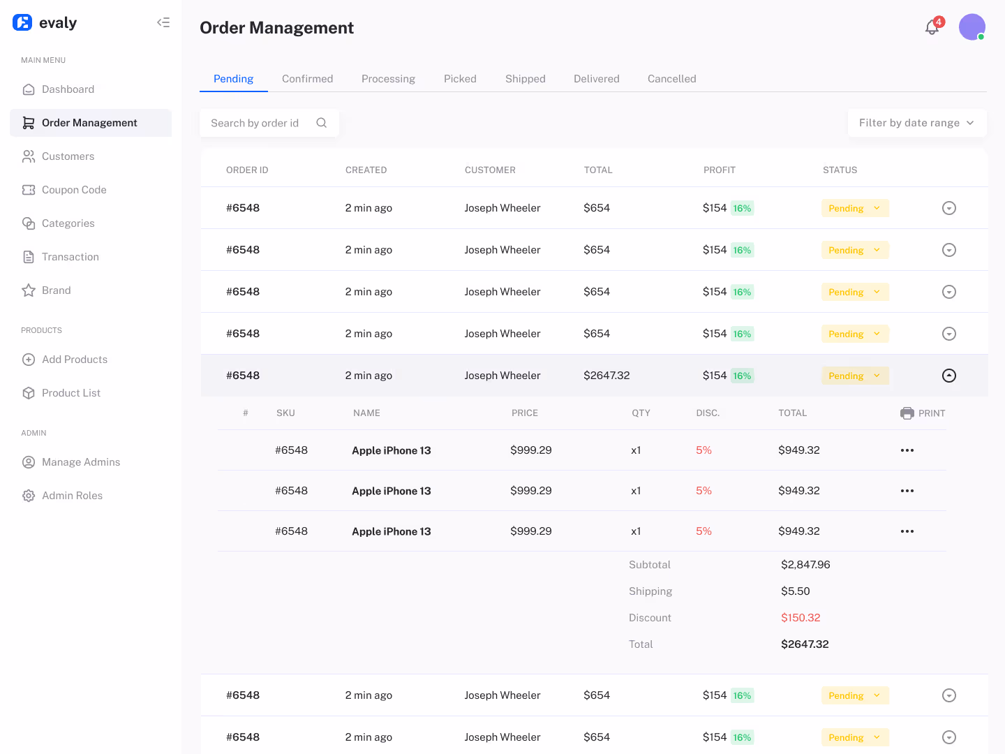 Internal order management tool built on Bubble.io